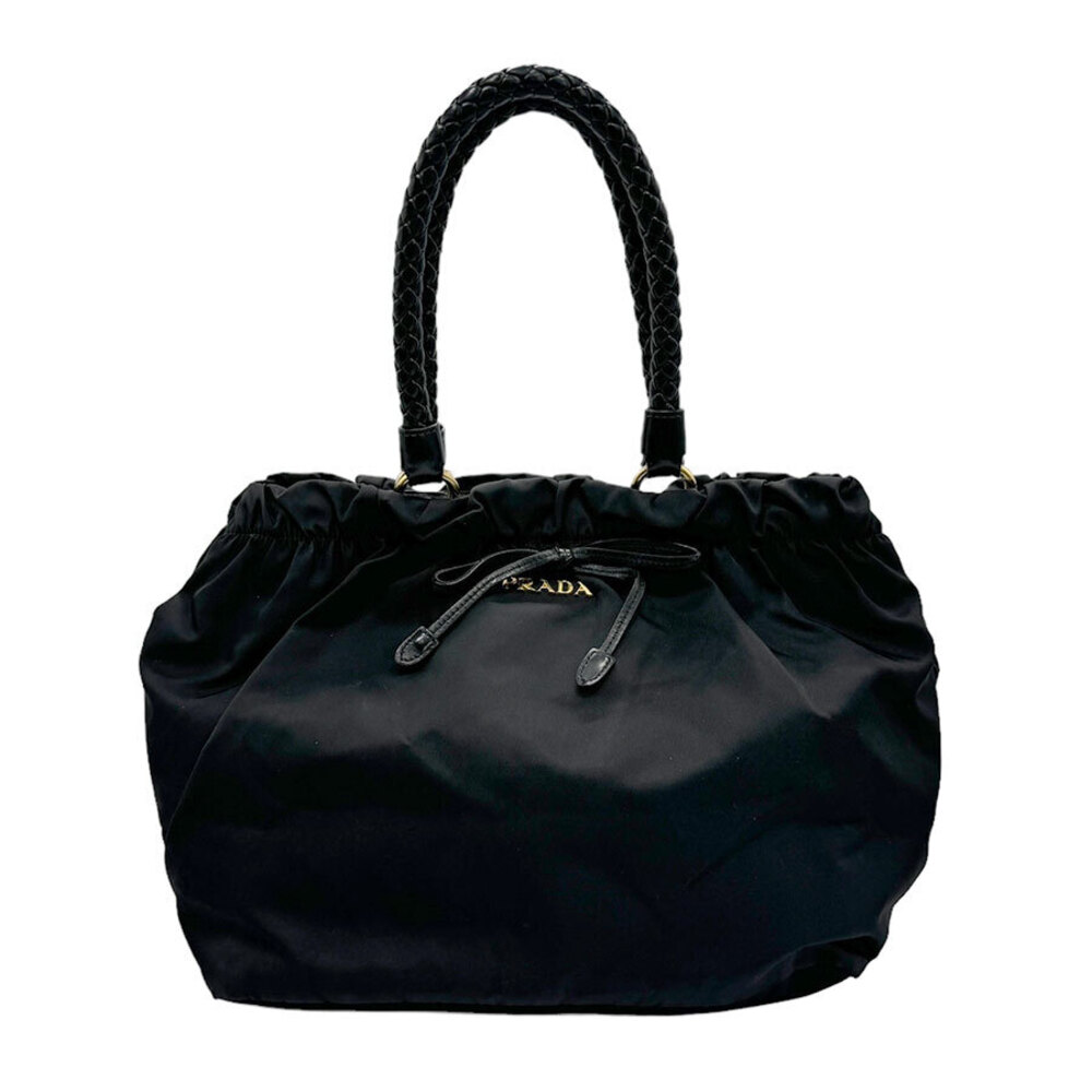 Prada Tessuto handbag bow braided top handles Shoulder Bag Black